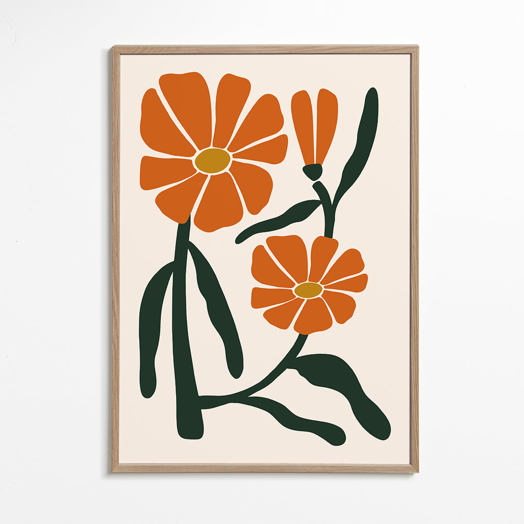 Botanische poster met oranje bloemen