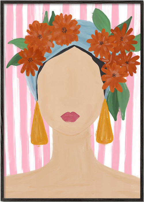 Illustratie vrouwelijk portret met bloemenkroon