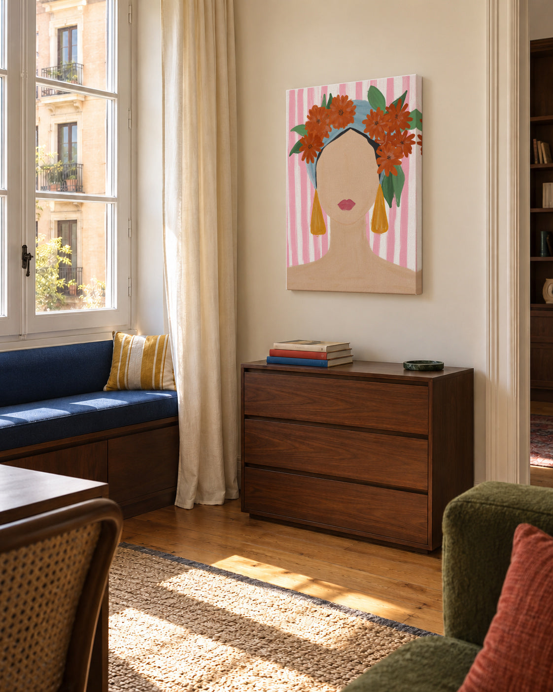 Frida Vibes Woman Portrait - Unframed canvas in an interior