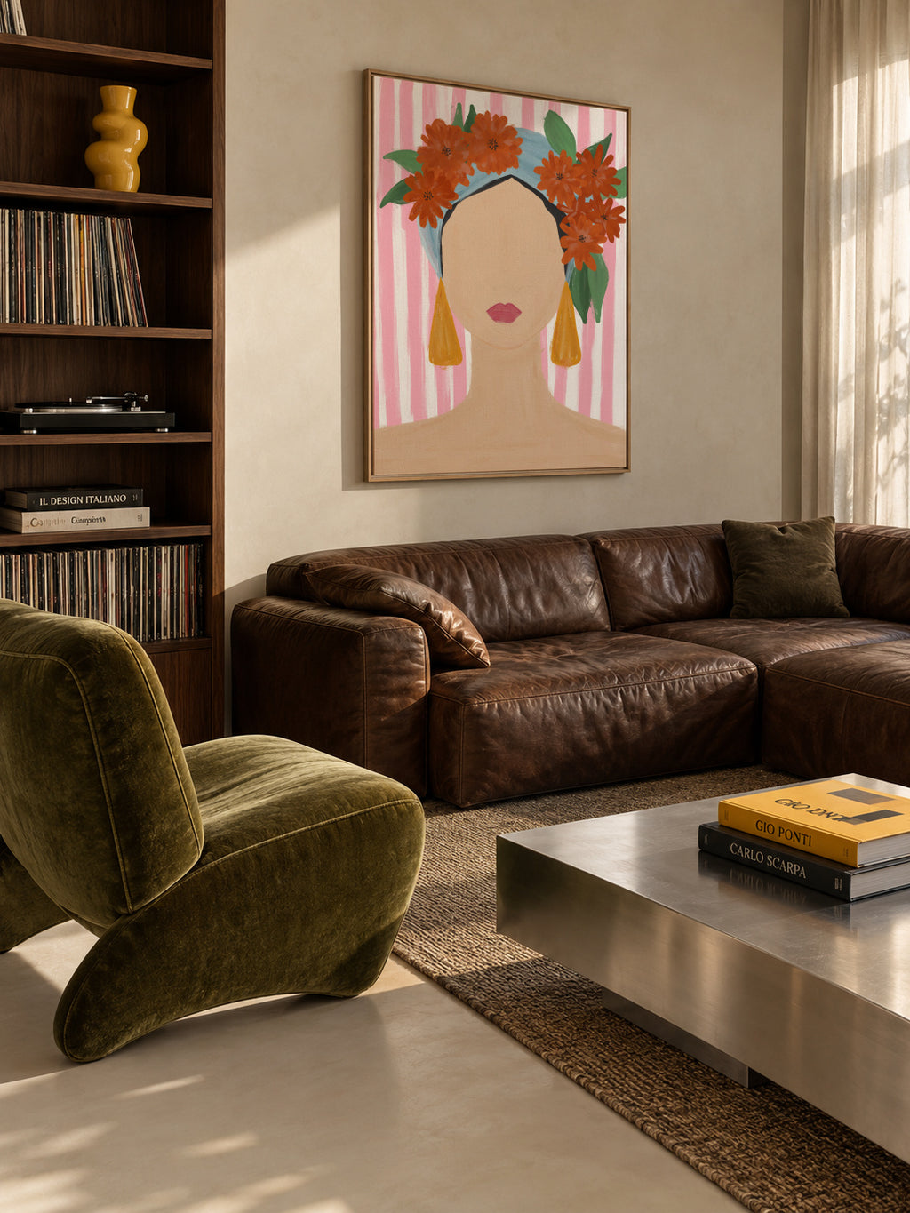 Frida Vibes Woman Portrait - Framed canvas in an interior