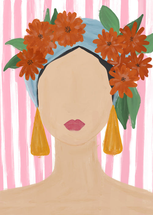 Illustratie vrouwelijk portret met bloemenkroon