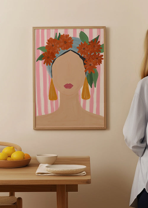 Illustratie vrouwelijk portret met bloemenkroon