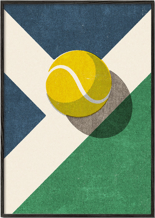 Sportkunst: tennisbal op geometrische compositie