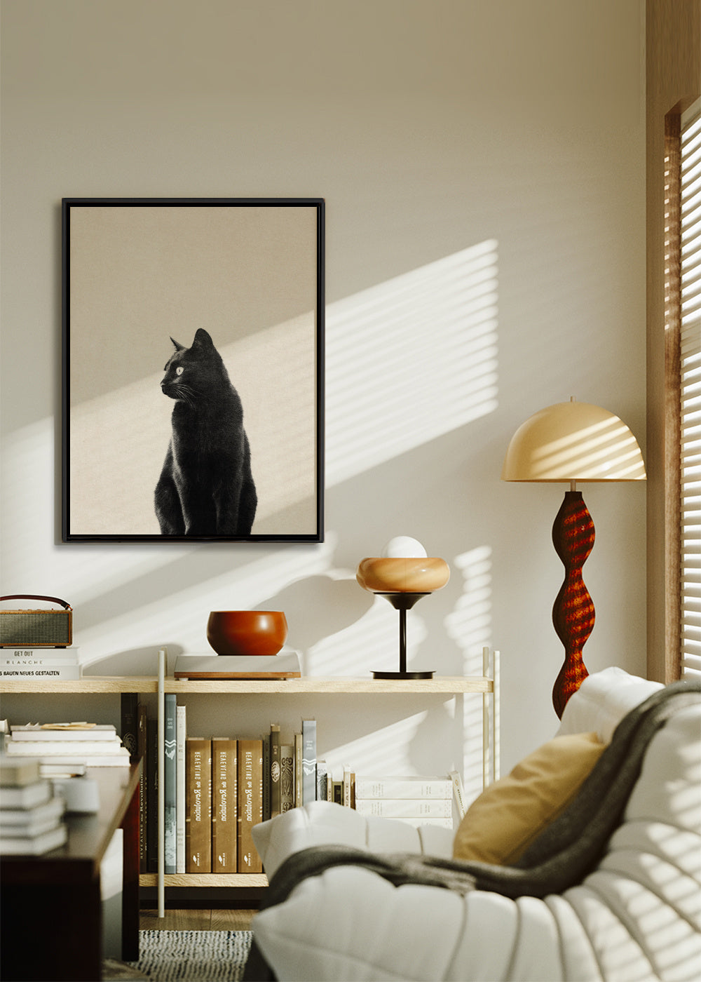 Black Cat - Framed canvas in an interior