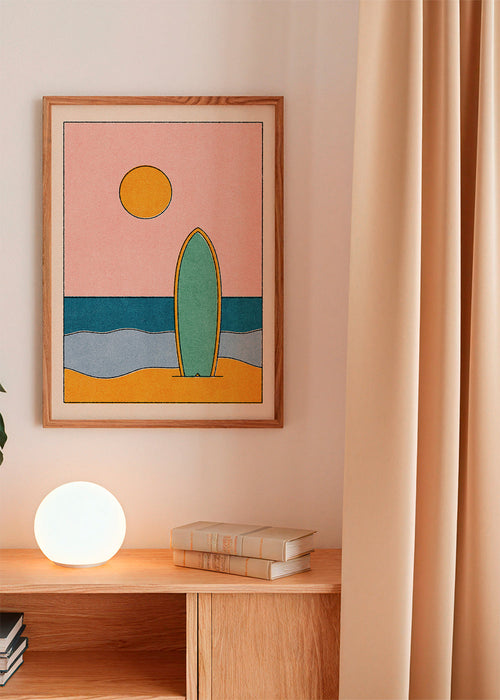 Landschap kunst met surfboard