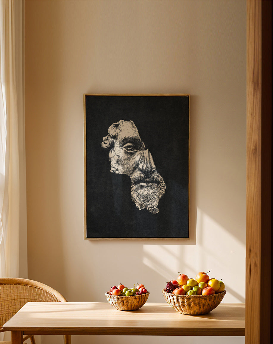 MARCUS AURELIUS / Ink - Dark - Framed canvas in an interior