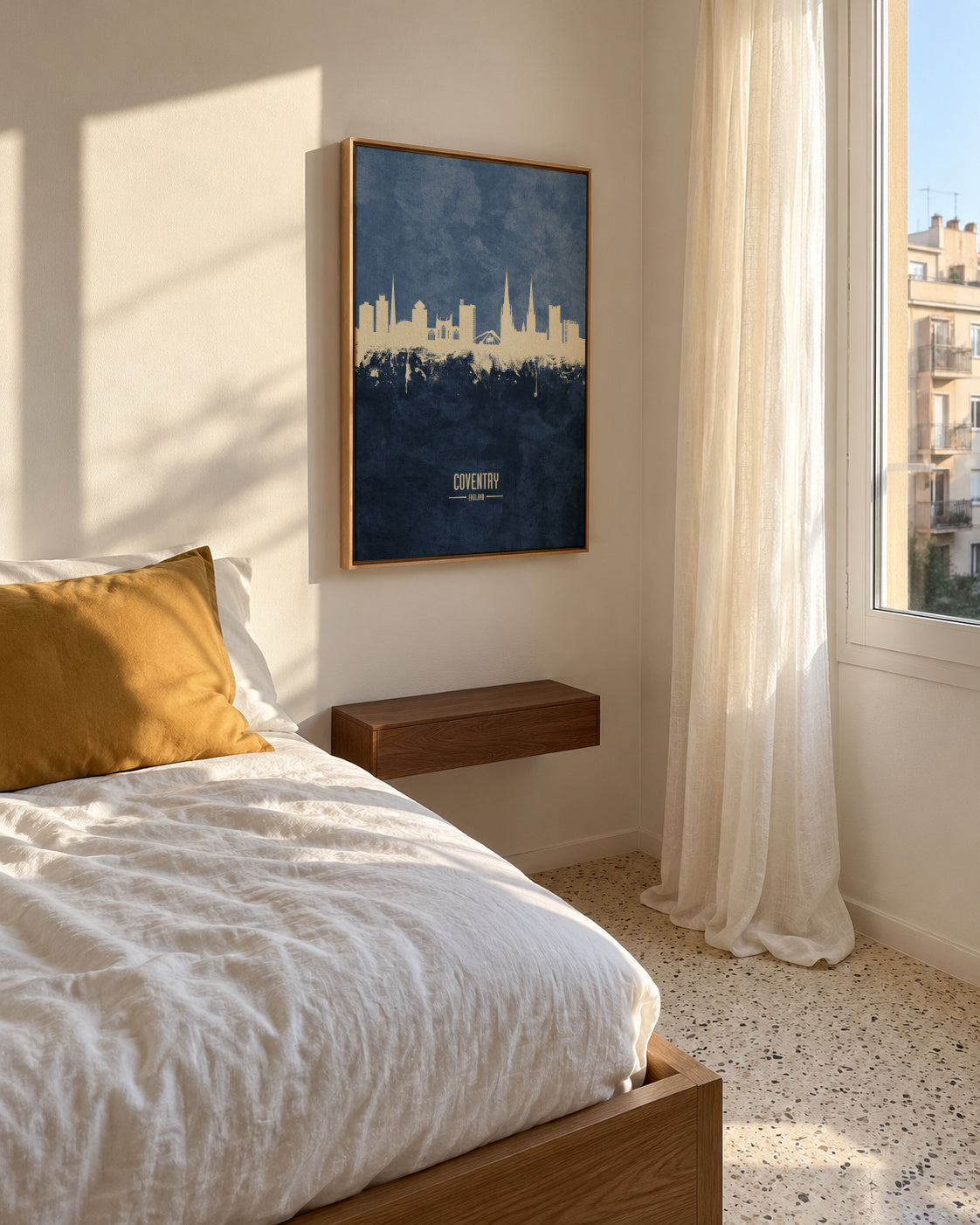 Coventry Skyline azul - Framed canvas in an interior