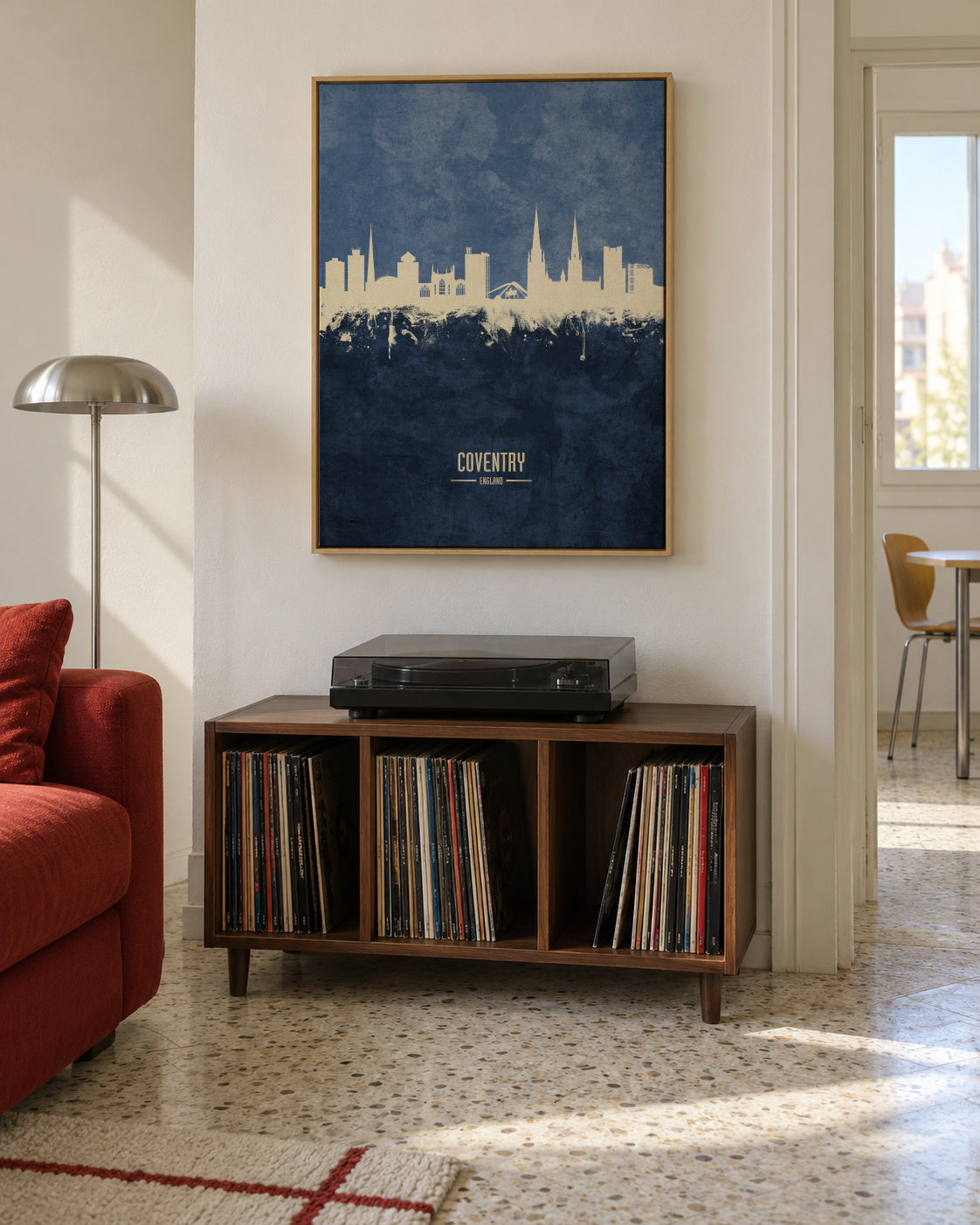 Coventry Skyline azul - Framed canvas in an interior
