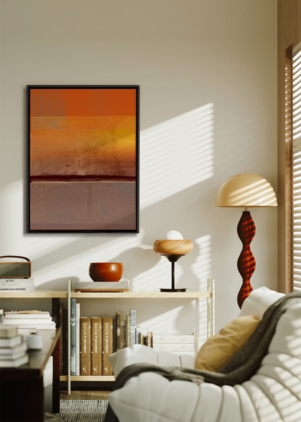 Abstracte poster met oranje en bruine banden