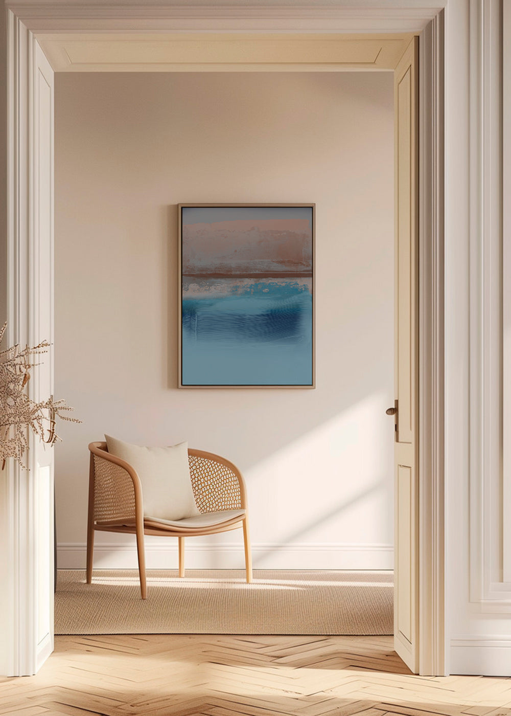 Abstract kunstwerk in blauwe en aardlagen