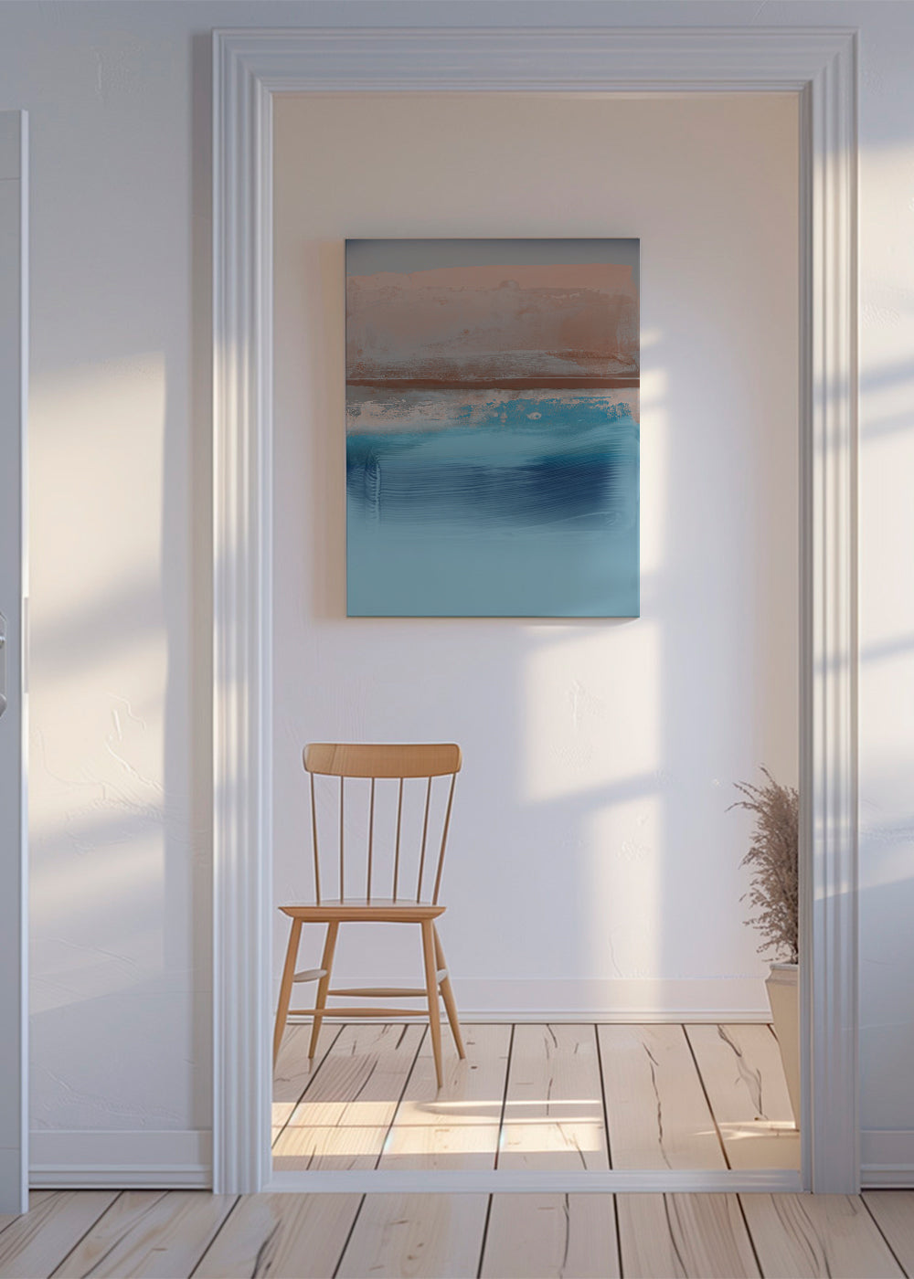 Abstract kunstwerk in blauwe en aardlagen