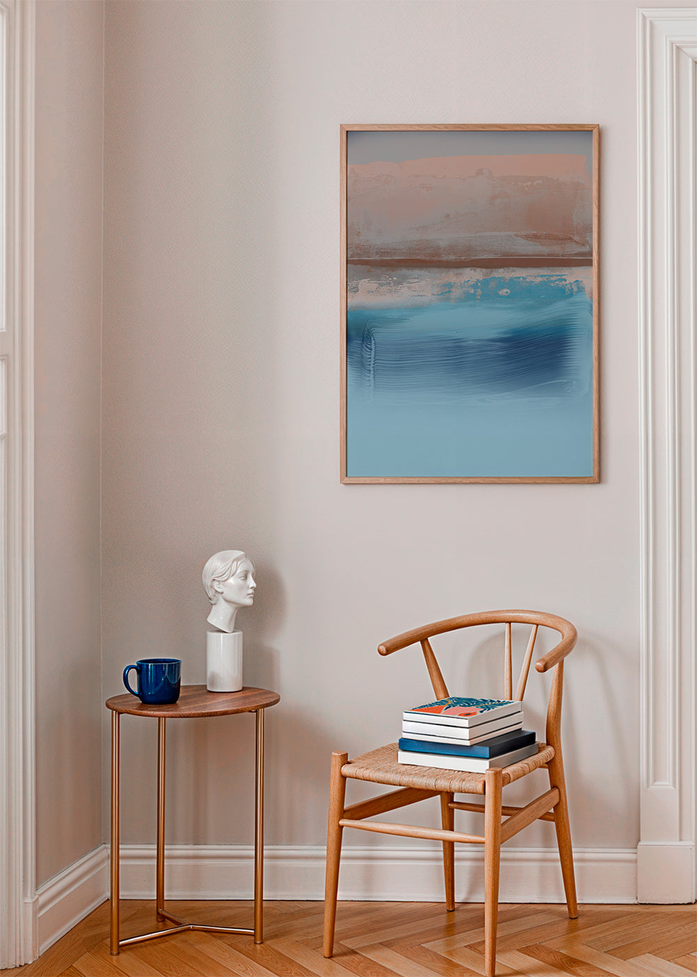 Abstract kunstwerk in blauwe en aardlagen