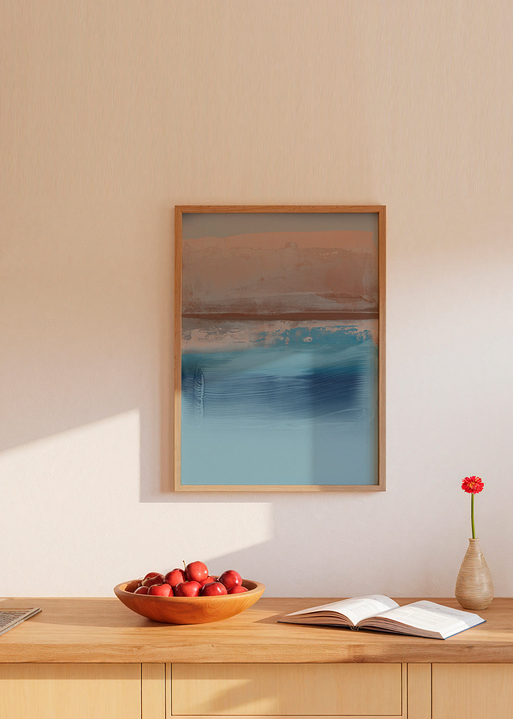 Abstract kunstwerk in blauwe en aardlagen