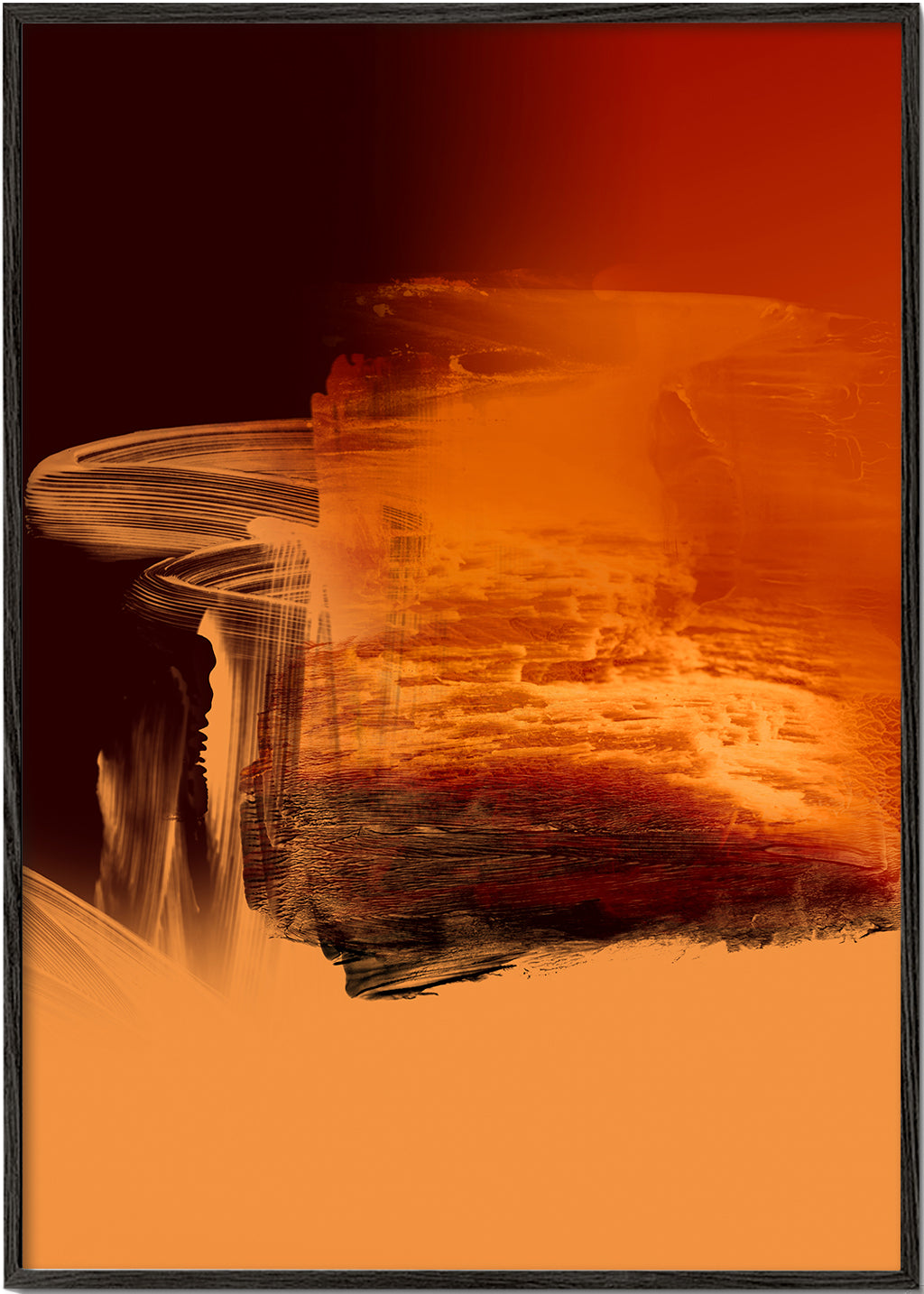 Abstracte kunst in oranje en rood met picturale streken