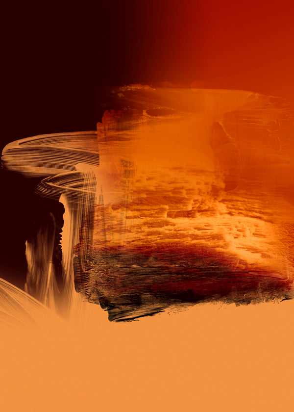 Abstracte kunst in oranje en rood met picturale streken