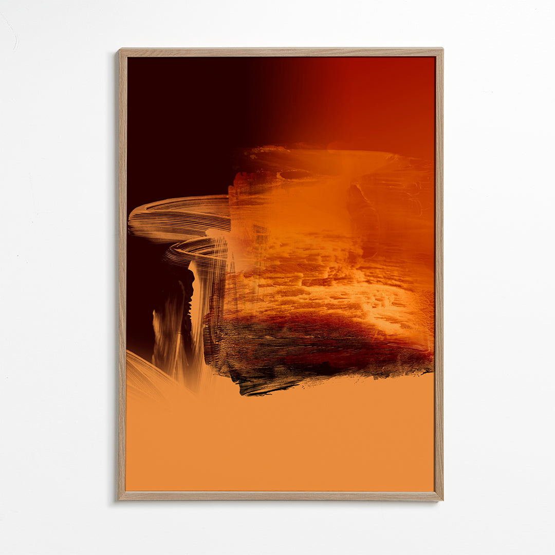 Abstracte kunst in oranje en rood met picturale streken
