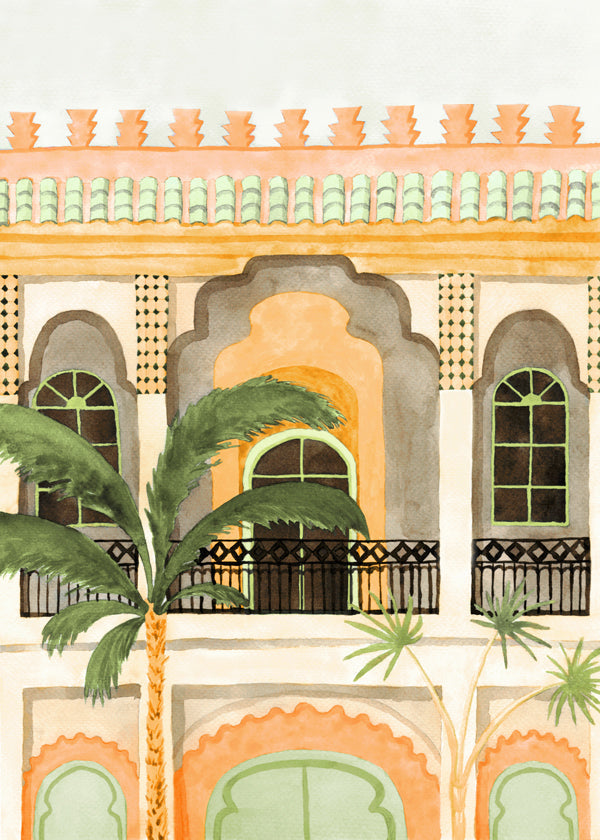 Keuken kunst: riad-gevel in aquarel