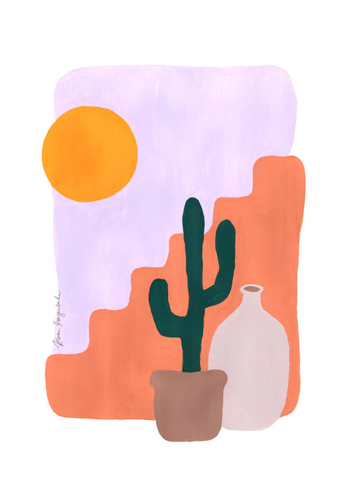 Botanische poster: cactus en zon minimalistisch