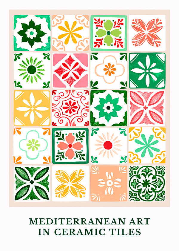 Botanische print met mediterrane tegelmotieven