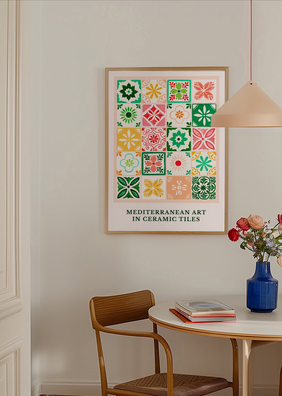 Botanische print met mediterrane tegelmotieven