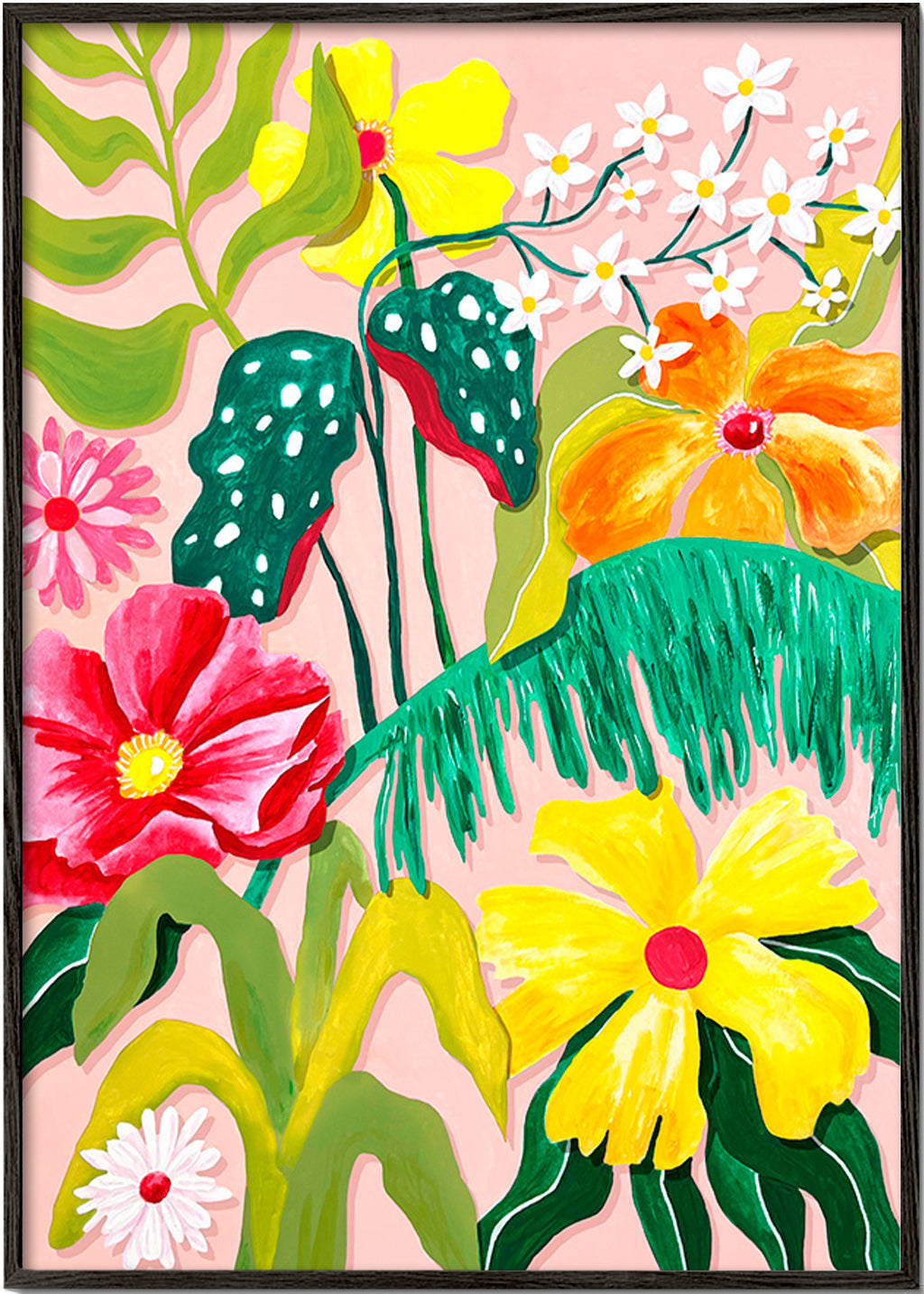 Botanische print met levendige bloemen
