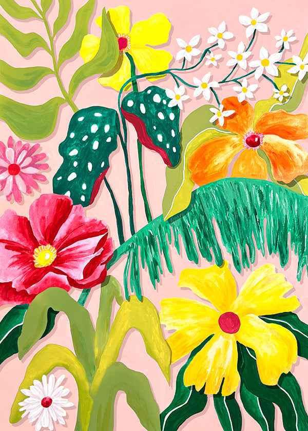 Botanische print met levendige bloemen