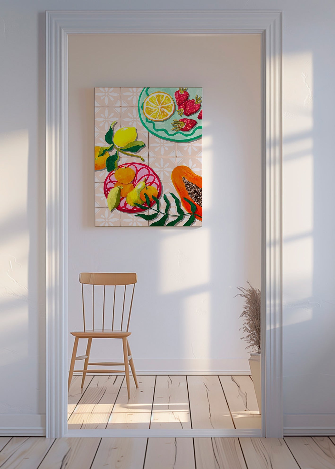 Keuken kunst met fruit en keramiek
