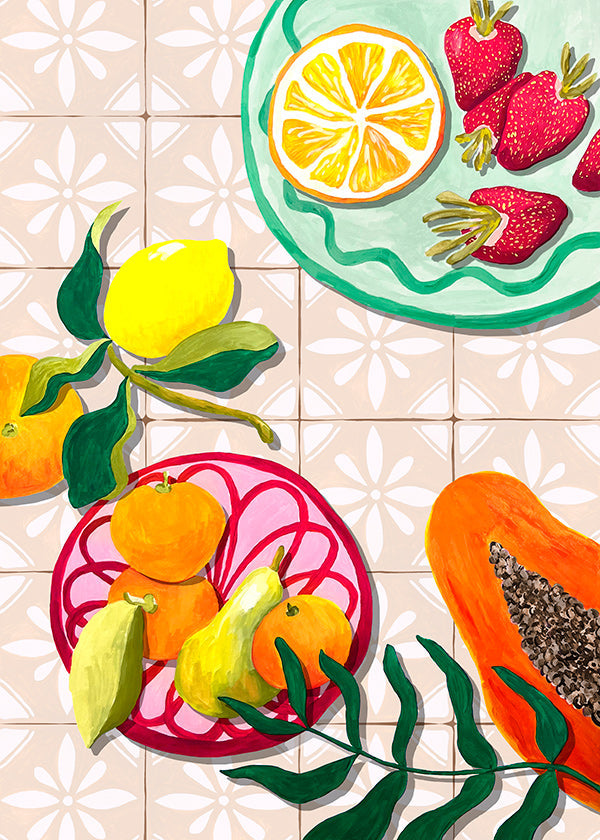 Keuken kunst met fruit en keramiek