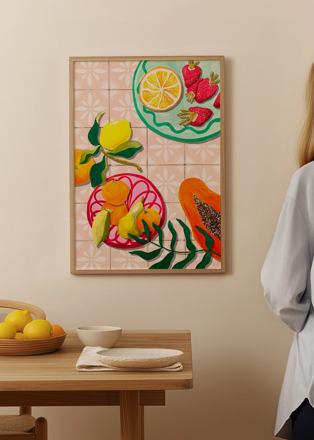 Keuken kunst met fruit en keramiek