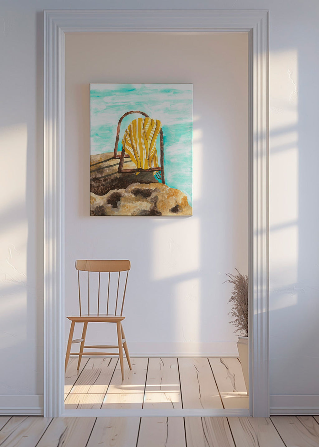 Landschapskunst met ladder en handdoek