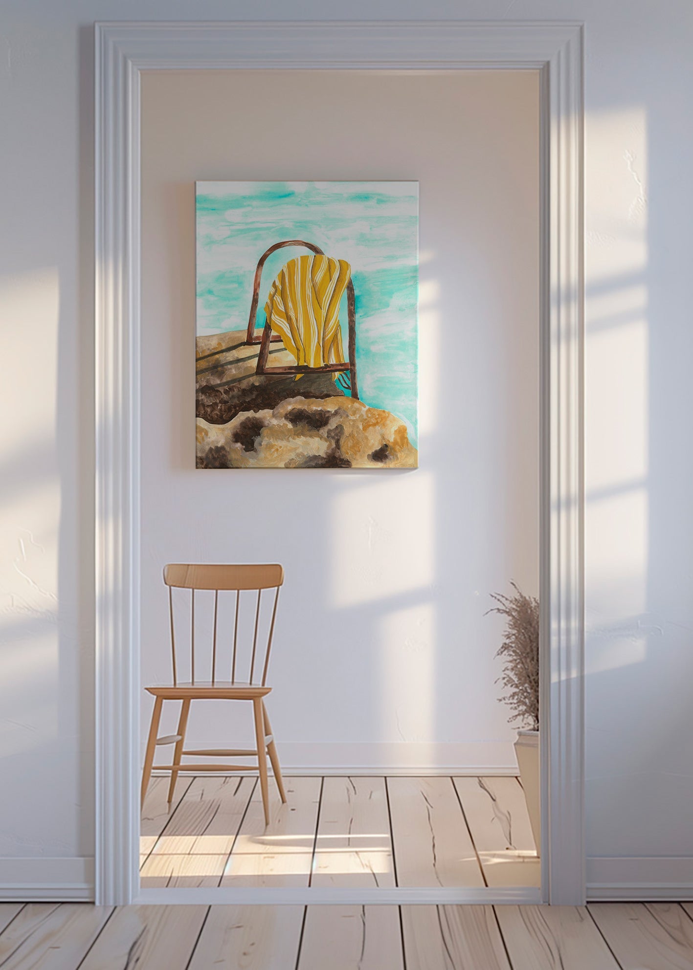 Landschapskunst met ladder en handdoek