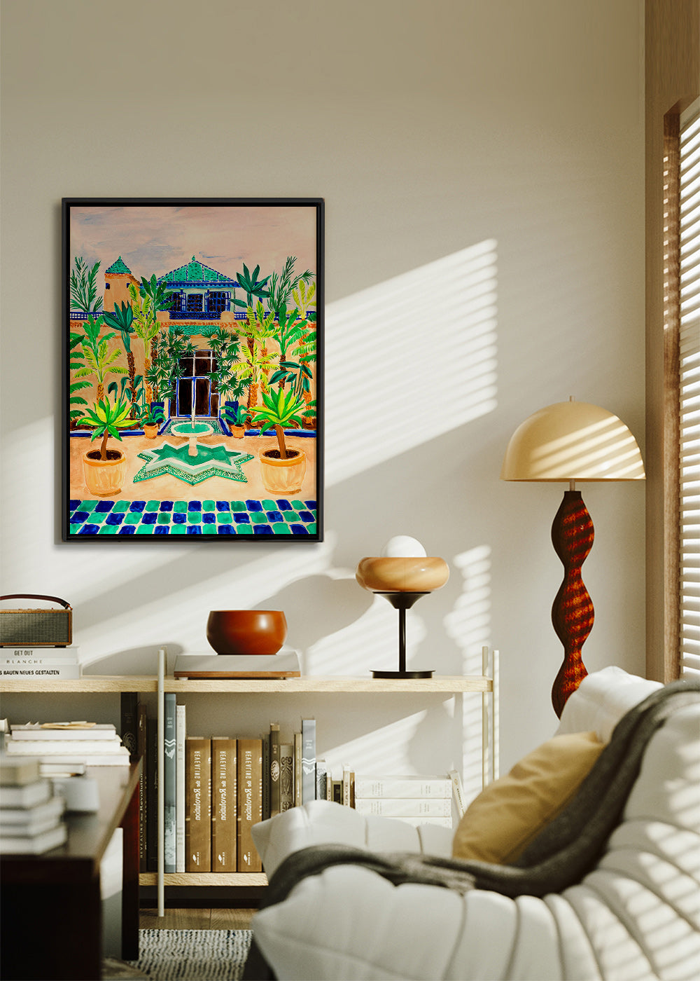 Botanische poster Binnenplaats met fontein en tegels
