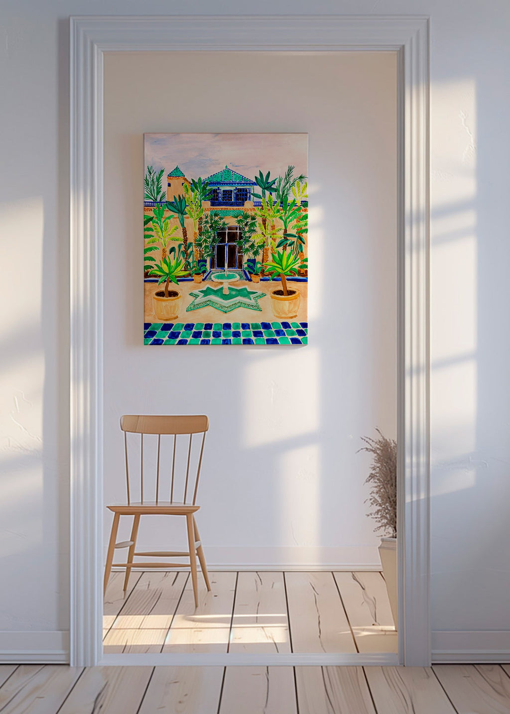 Botanische poster Binnenplaats met fontein en tegels