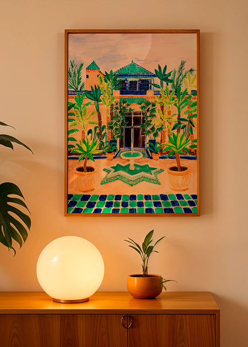 Botanische poster Binnenplaats met fontein en tegels