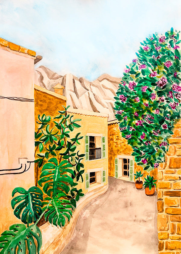 Landschap kunst: mediterraan dorpsstraatje
