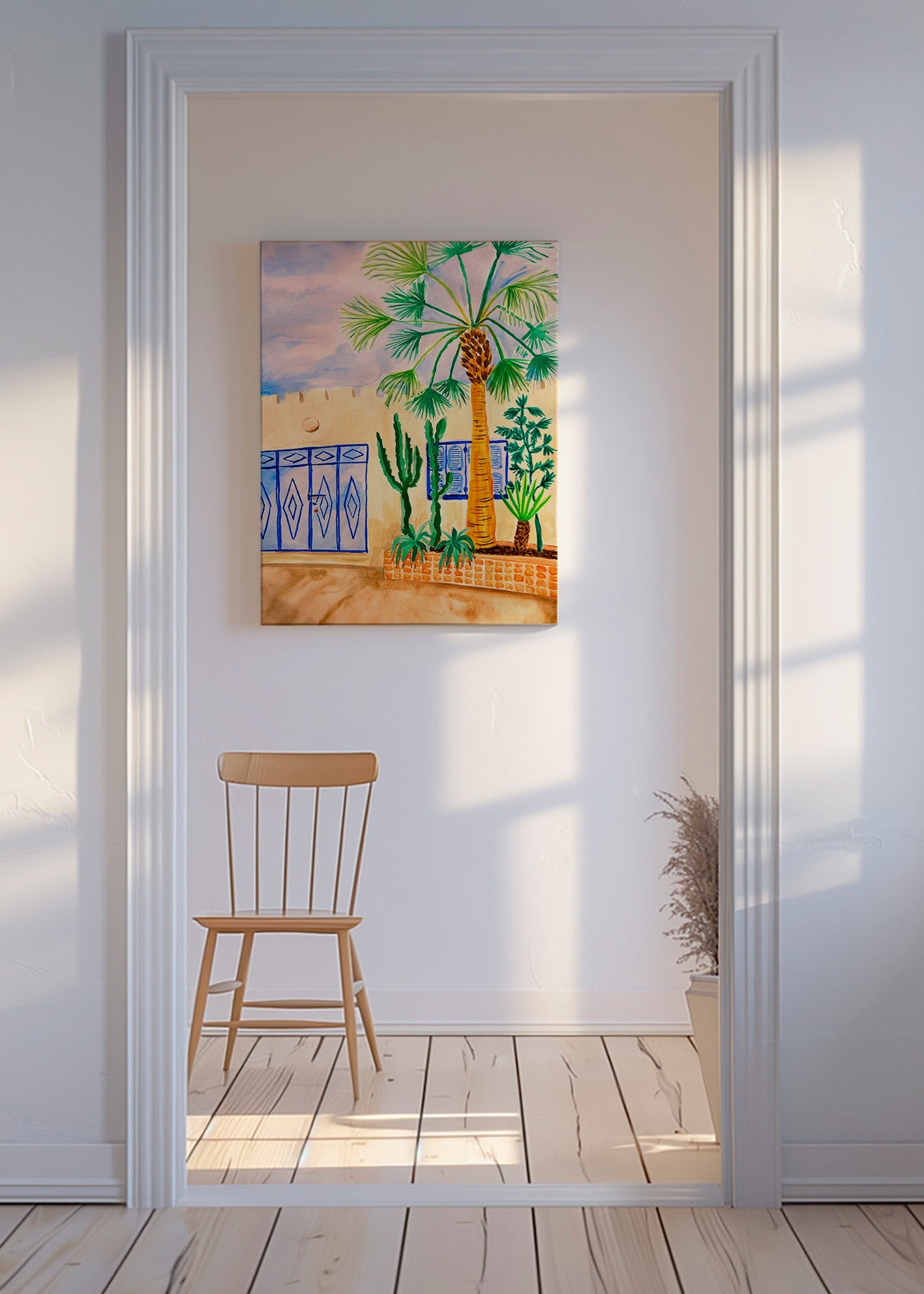 Stadskunst: Marokkaanse straat met palm