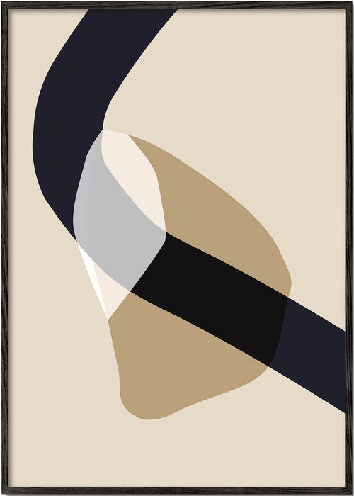 Abstract kunstwerk met zwarte band en oker vormen