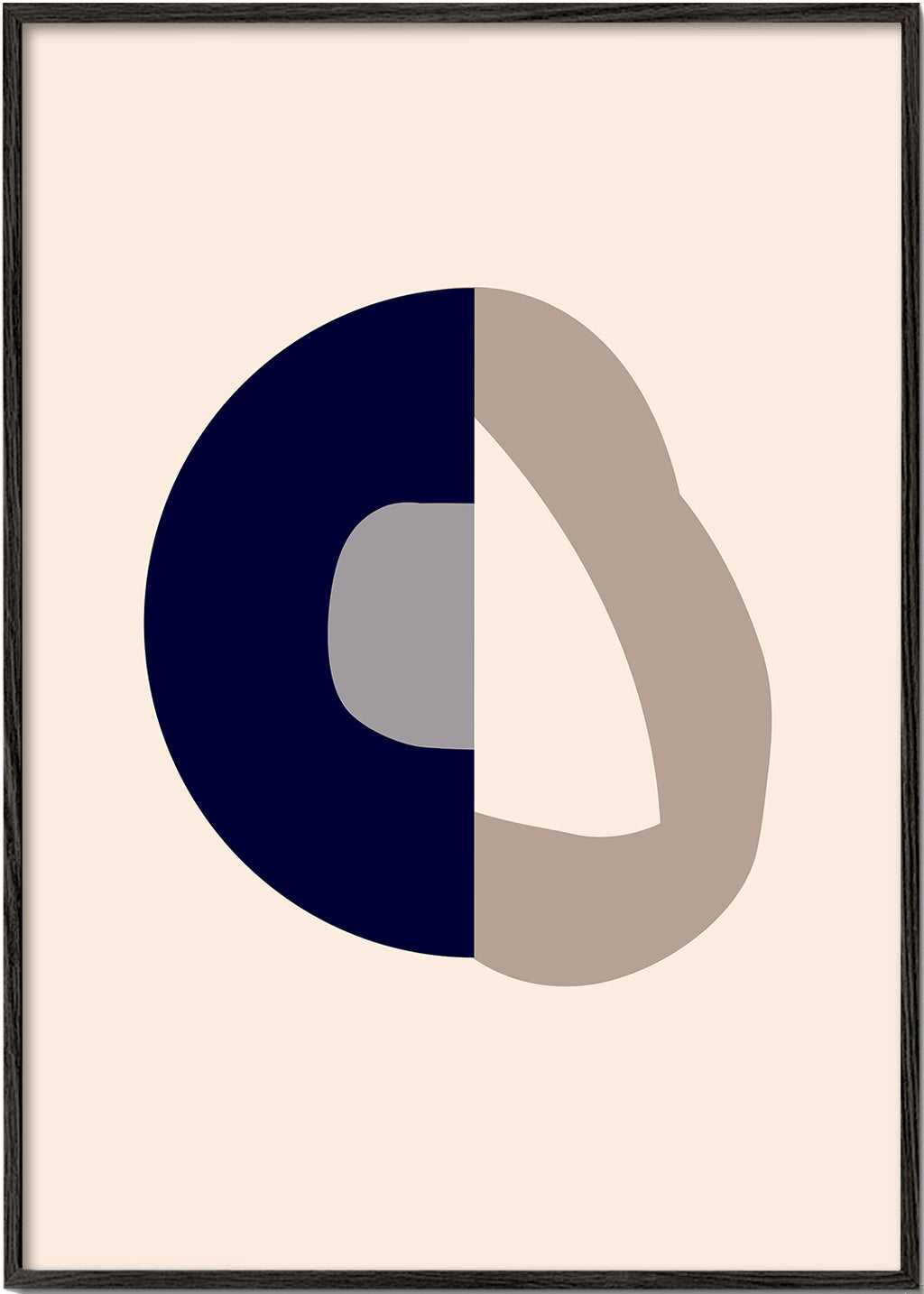 Abstract werk met blauwe boog en beige lus