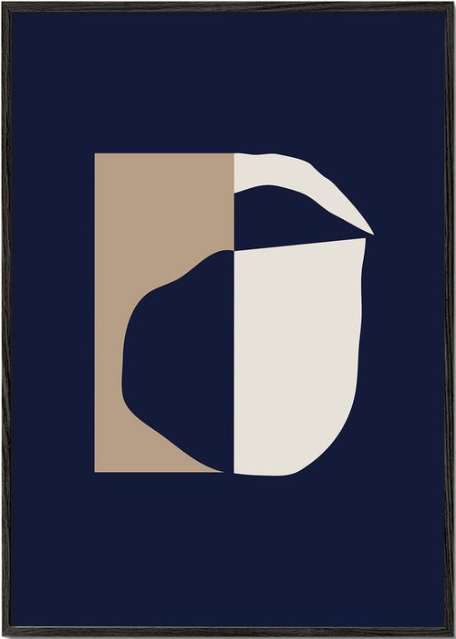 Geometrisch poster met gebogen vormen in marine