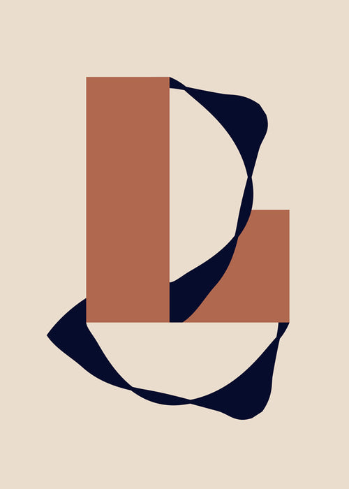Geometrische poster met organisch lint en terracotta blokken