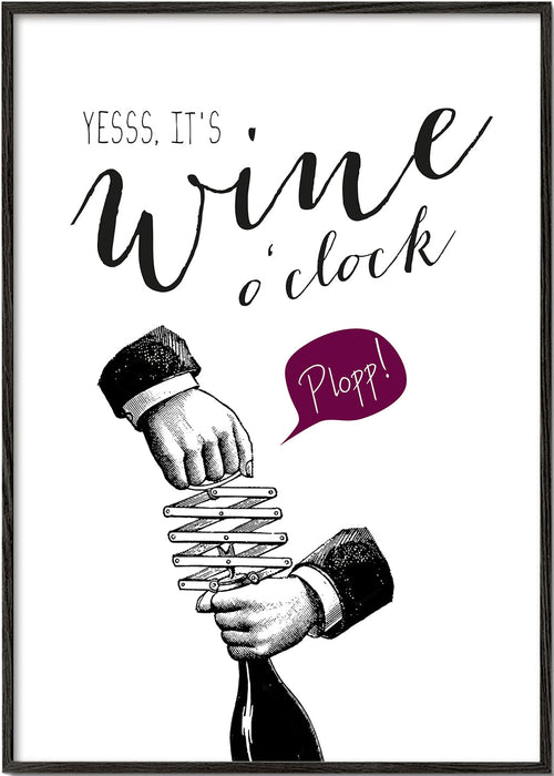 Keuken kunst 'Wine o'clock' typografie met vintage schets