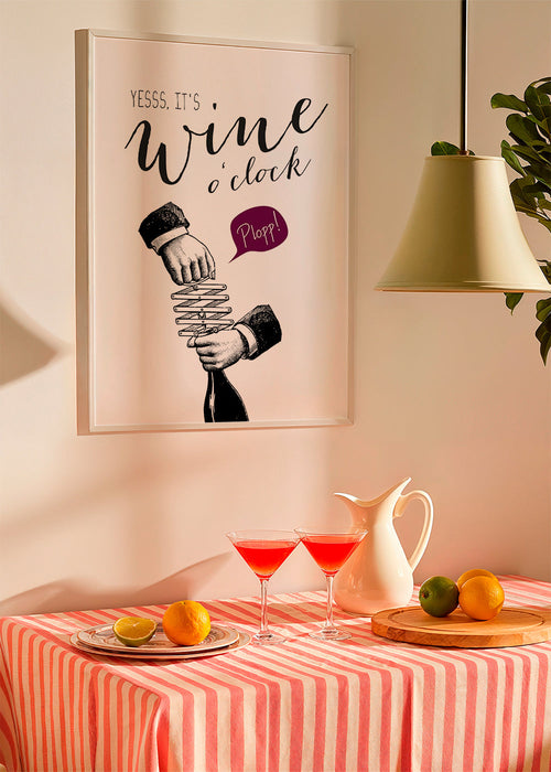 Keuken kunst 'Wine o'clock' typografie met vintage schets