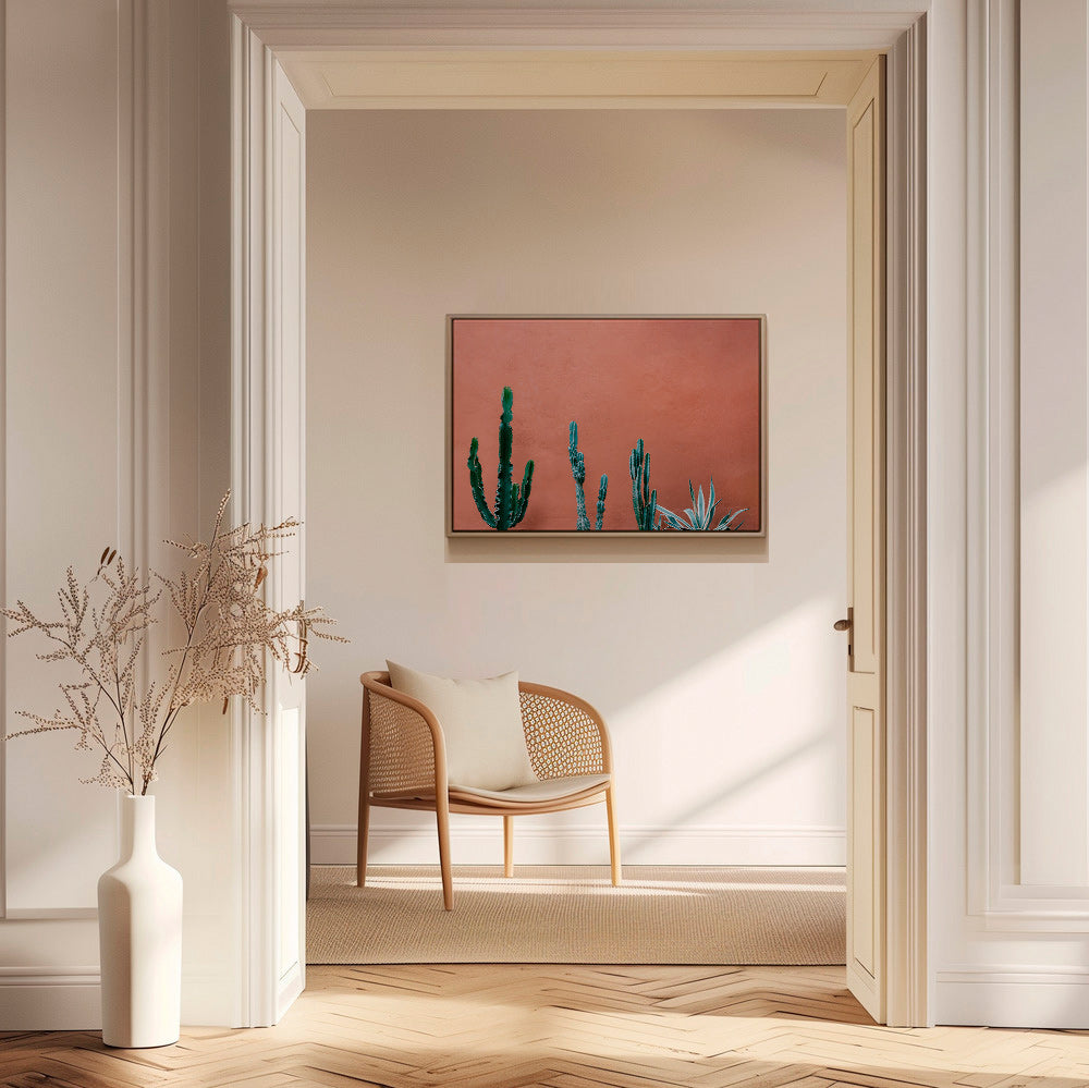 Botanische poster met cactussen op terracottawand – Canvas1