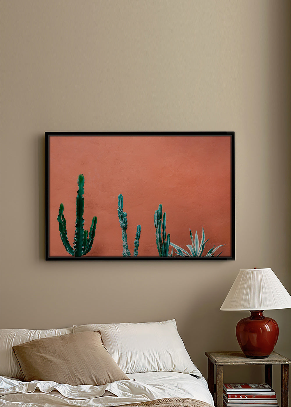 Botanische poster met cactussen op terracottawand – Canvas2