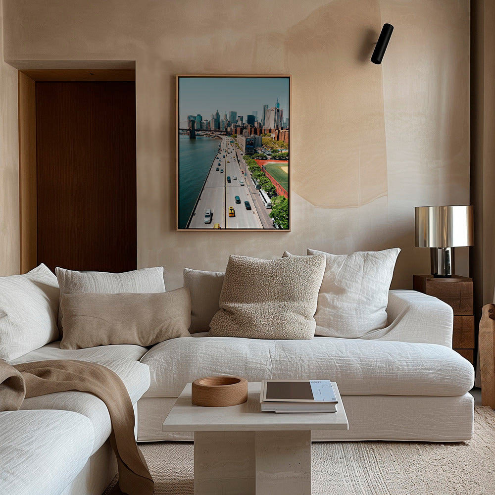 Keuken kunst: skyline en brug vanuit hoogte – Canvas2