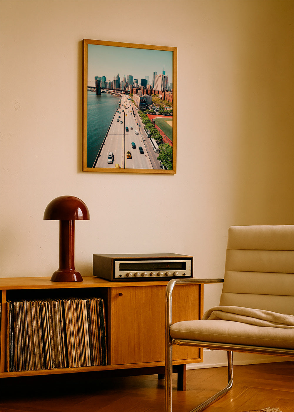 Keuken kunst: skyline en brug vanuit hoogte – Product1