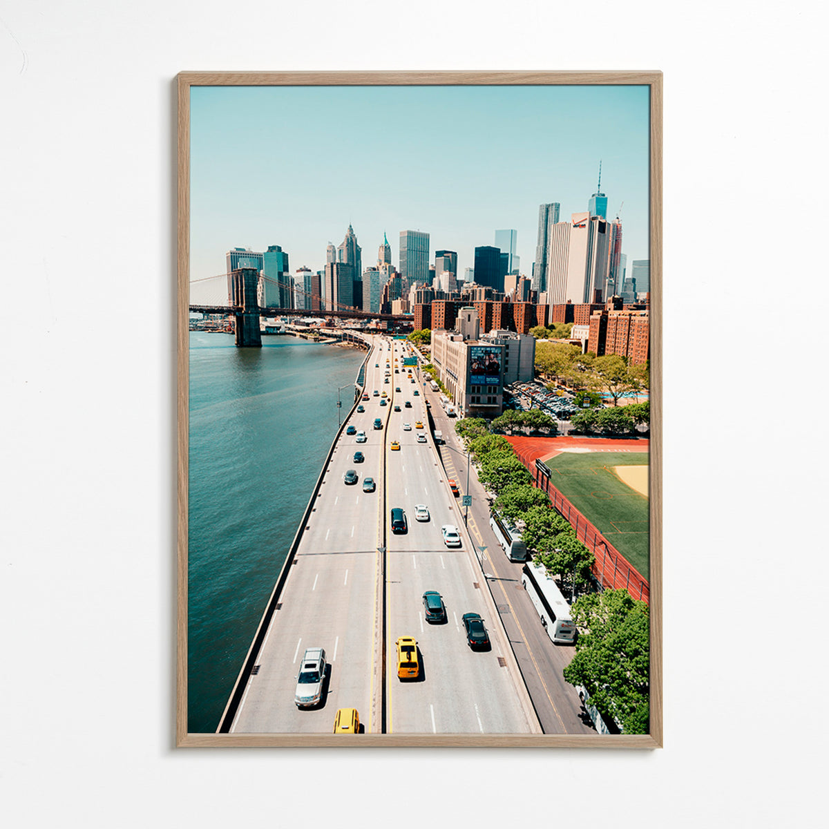 Keuken kunst: skyline en brug vanuit hoogte – Oak Frame