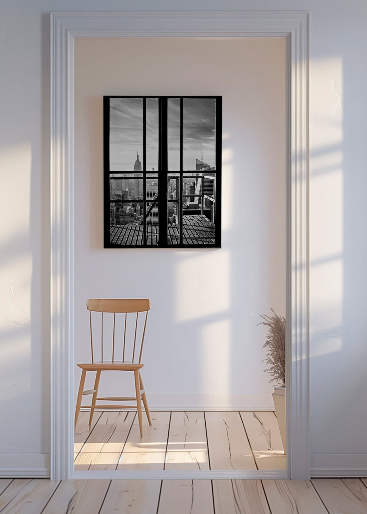 Stadsfoto met raam als kader – Canvas