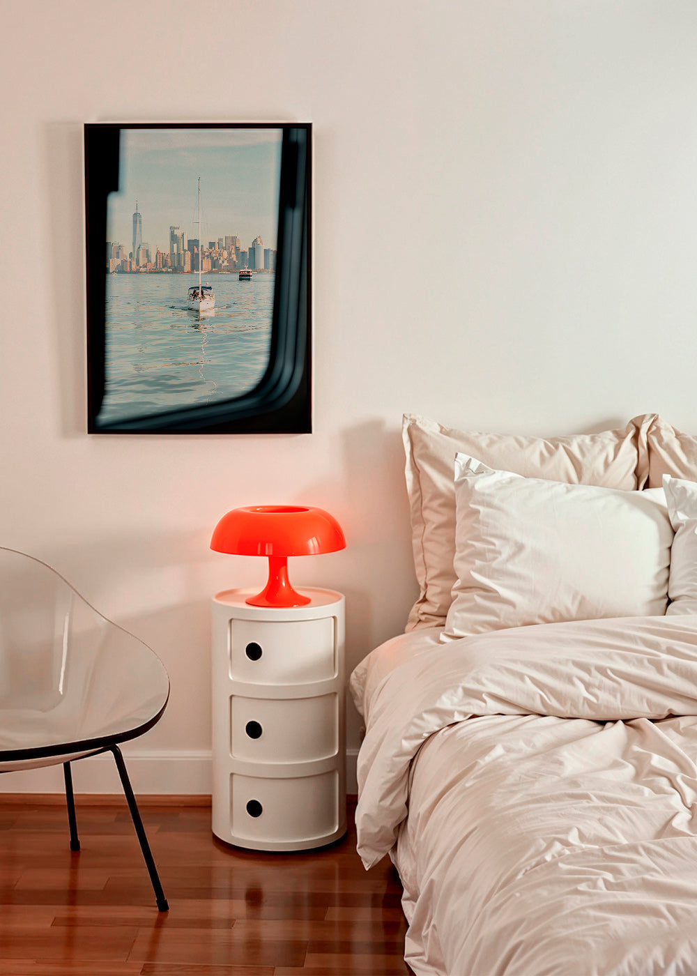 Reisposter met zeilboot en stadssilhouet – Product2