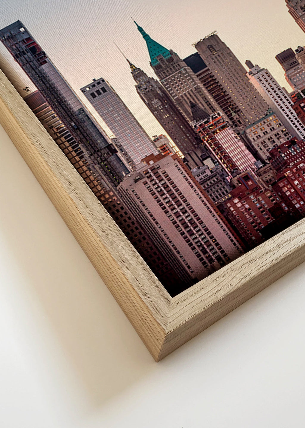 Stadsposter met skyline in de schemer – Canvas detail